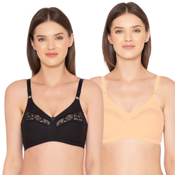 Groversons Paris Beauty  Women’s cotton, full coverage, non-padded, non-wired bra (COMB02-SKIN & BLACK)