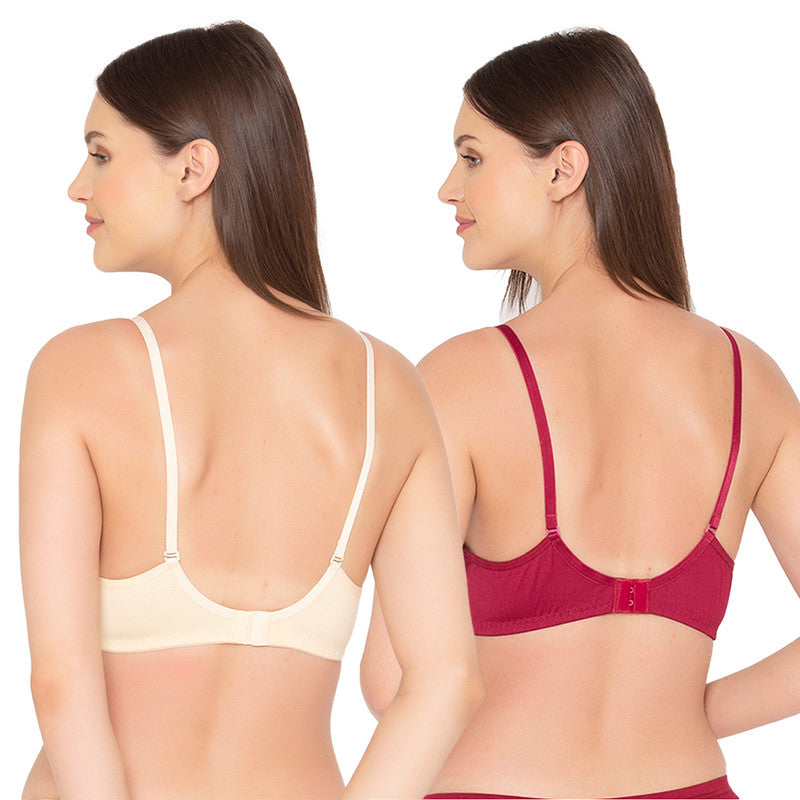 Women's Pack of 2 seamless Non-Padded, Non-Wired Bra (COMB03-SKIN-&-MAROON)