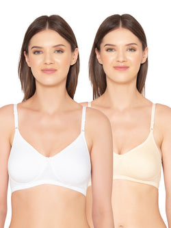 Women's Pack of 2 seamless Non-Padded, Non-Wired Bra (COMB03-SKIN-&-WHITE)