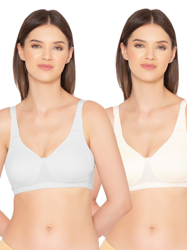 Women’s Pack of 2 Full Support, Non-Padded Seamless T-Shirt Bra (COMB07-SKIN & WHITE)