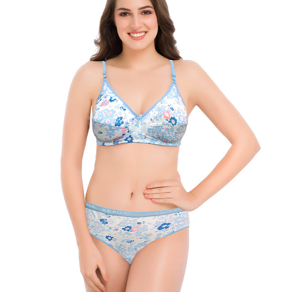Buy StyFun Soft Cotton Blend Bra Panty Set for Women, Non-Padded,  Non-Wired, Floral Print, Lingerie Set, Blue Brown, Pack of 2 Cup-B, Size-  40 Online In India At Discounted Prices