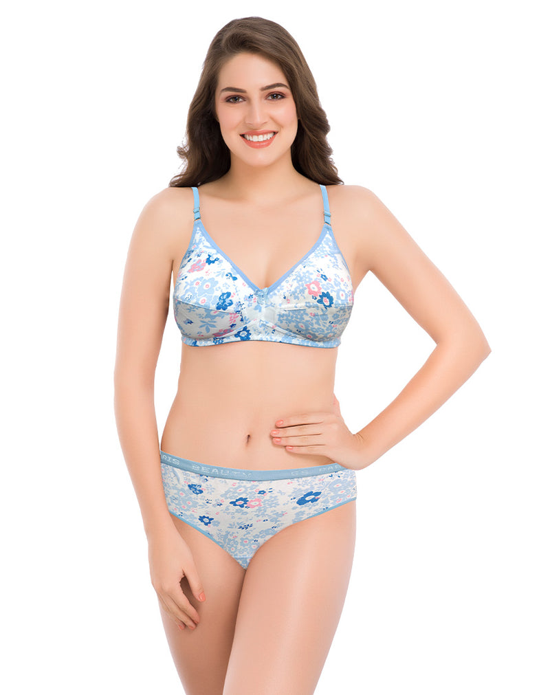 Assorted Non padded seamed small floral printed Bra & Panty Set