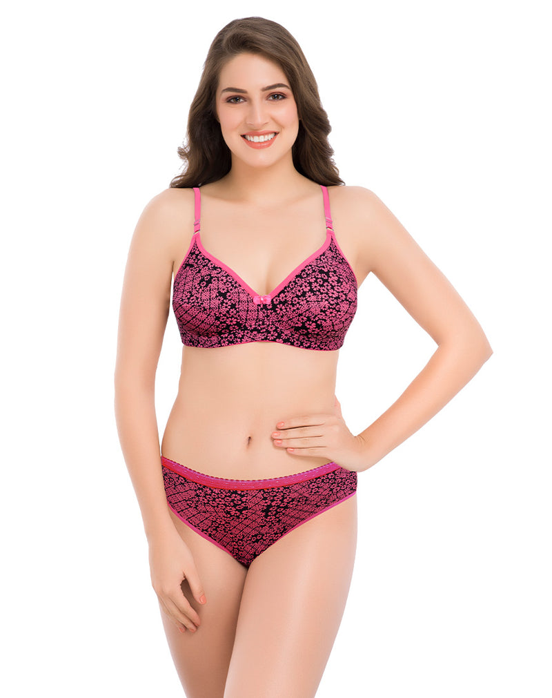 Assorted Non-Padded Floral Printed Cotton Bra & Panty Set- Pink –  gsparisbeauty