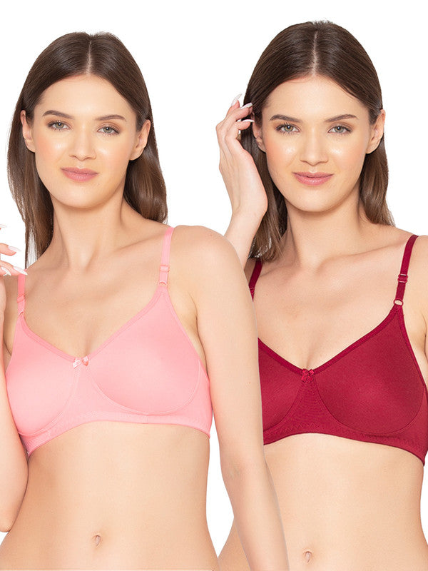 Women’s Pack of 2 seamless Non-Padded, Non-Wired Bra (COMB09-MAROON & STRAWBERRY)