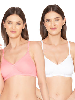 Women’s Pack of 2 seamless Non-Padded, Non-Wired Bra (COMB09-STRAWBERRY & WHITE)