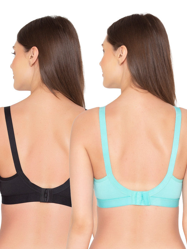 Women’s Pack of 2 cotton rich Non-Padded Wireless smooth super lift full coverage Bra (COMB01-BLACK & Sea Green)