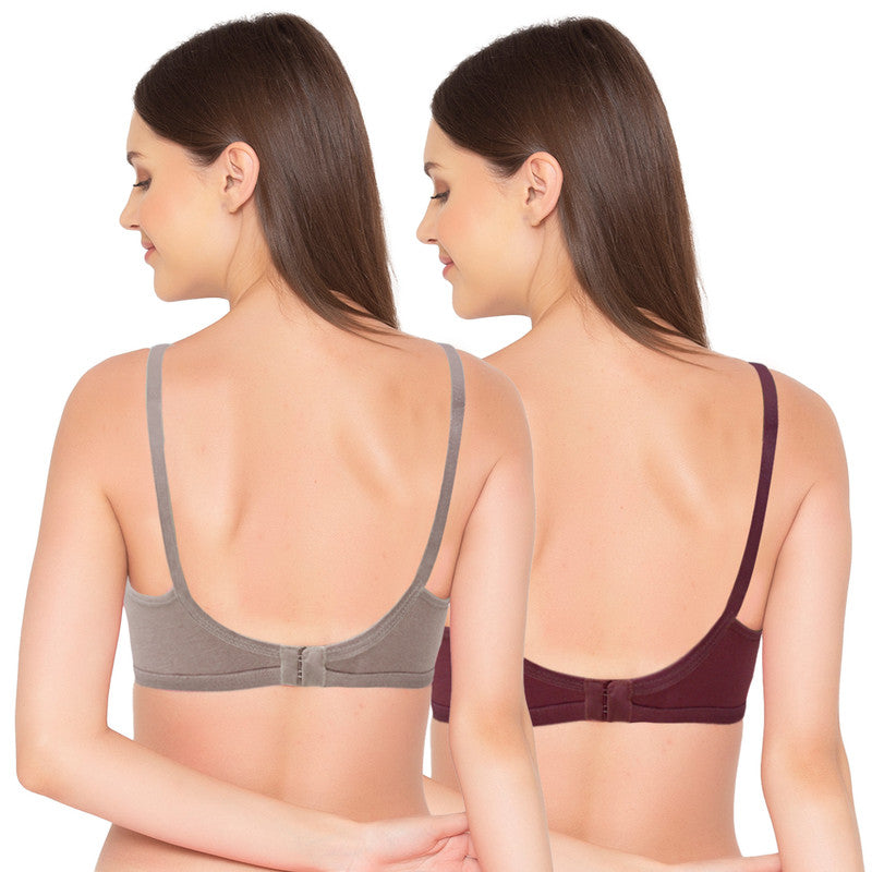Groversons Paris Beauty Women's Pack of 2 Non-Padded, Non-Wired, Multiway, T-Shirt Bra , Moulded Bra (COMB35-MAROON BANNER & SHADOW GREY)