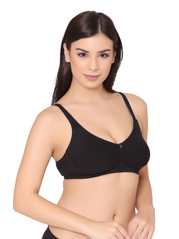 Women's Non-padded Non-wired Side Support Encircled Bra (BR132-BLACK)