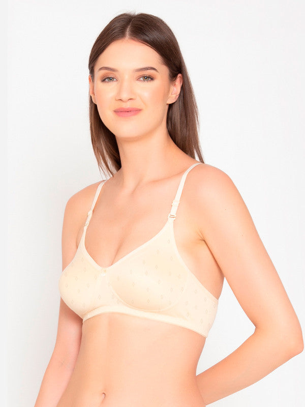 Groversons Paris Beauty Women's Cotton Dobby design fabric, Non-Padded, Non-wired, Full-Coverage, T-shirt Bra, (BR047-SKIN)