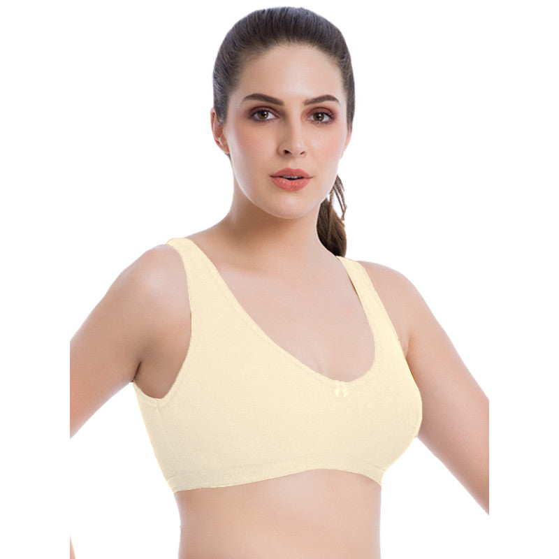Groversons Paris Beauty Women's Non-Padded Non-Wired Seamed Full Coverage Sports Bra (BR161-SKIN)