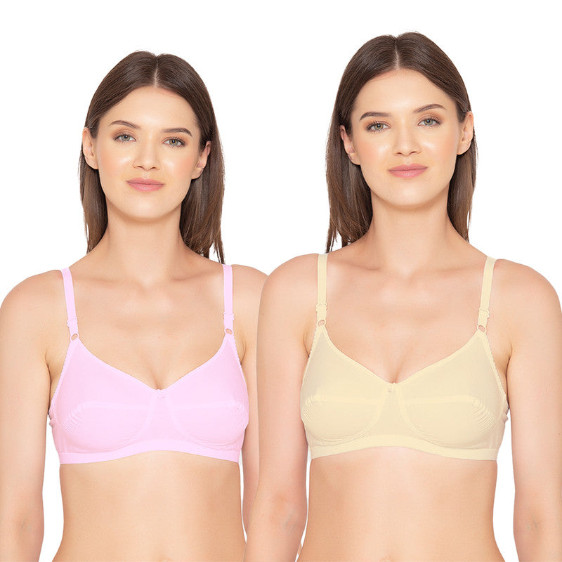 Groversons Paris Beauty Women's Poly Cotton bra ,Non-Padded-Non-Wired Full coverage bra (COMB23-SKIN-PINK)