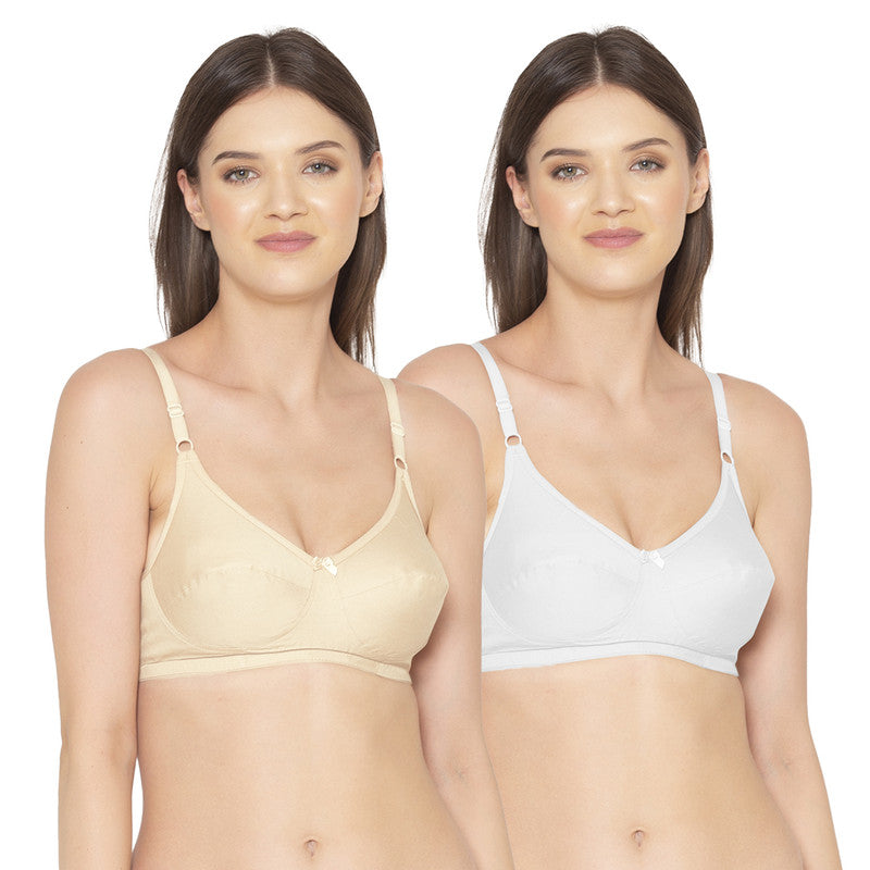 Groversons Paris Beauty Women's Pack Of 2 Non-Padded-Non-Wired Everyday Bra Cotton Bra (COMB40-Skin & White)