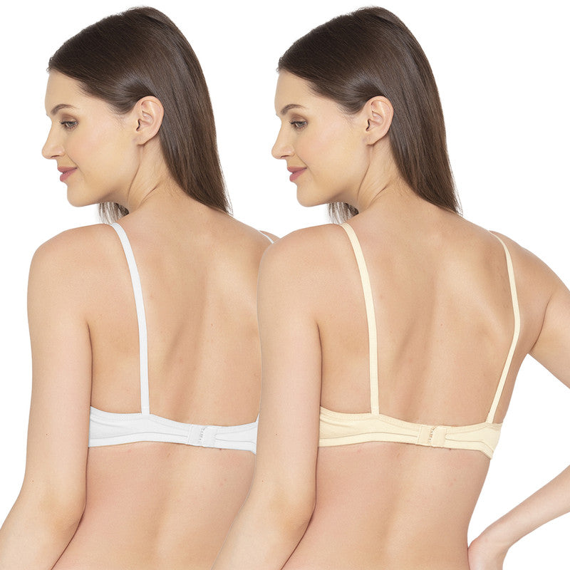 Groversons Paris Beauty Women's Pack Of 2 Non-Padded-Non-Wired Everyday Bra Cotton Bra (COMB40-Skin & White)