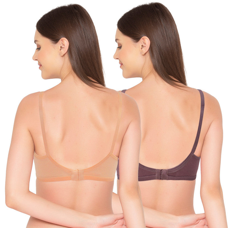 Groversons Paris Beauty Women's Pack of 2 Non-Padded, Non-Wired, Multiway, T-Shirt Bra , Moulded Bra (COMB35-CRUSHED BERRY & TOASTED ALMOND)