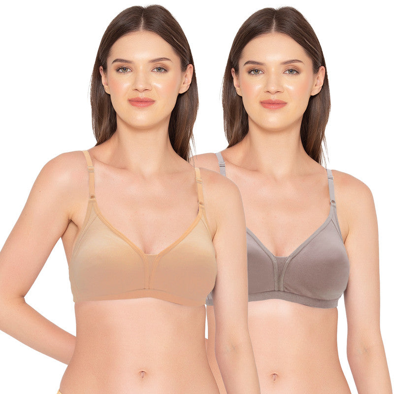 Groversons Paris Beauty Women's Pack of 2 Non-Padded, Non-Wired, Multiway, T-Shirt Bra , Moulded Bra (COMB35-SHADOW GREY & TOASTED ALMOND)