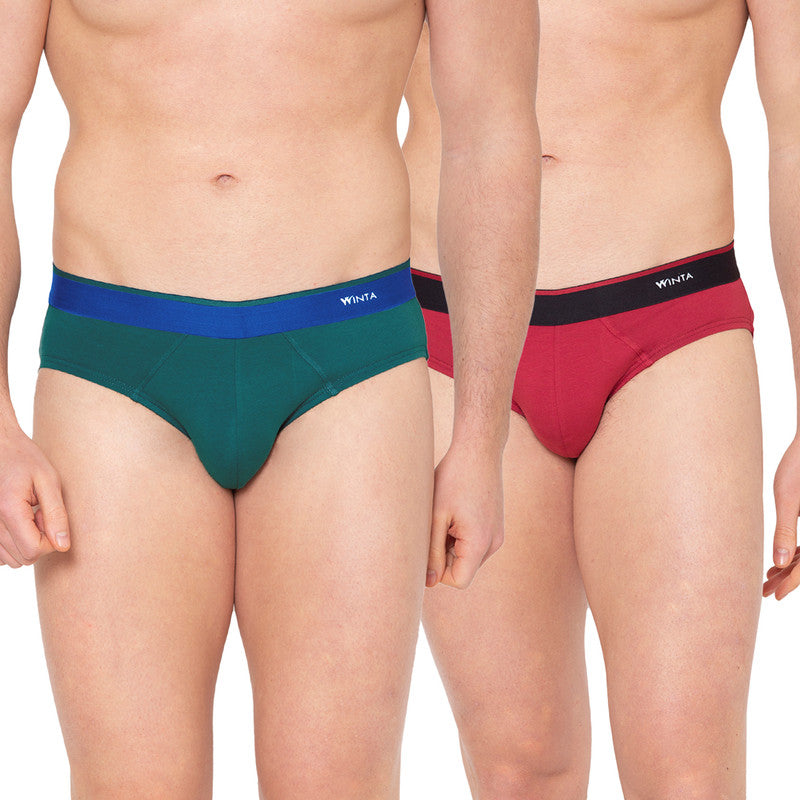 Groversons Paris Beauty Men's Pack of 2 Top Elastic Brief (GREEN & RED)