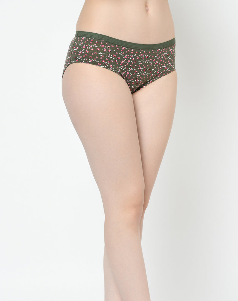 Mid Waist Cotton Rich Printed Panties with Outer elastic  - Set Of 3
