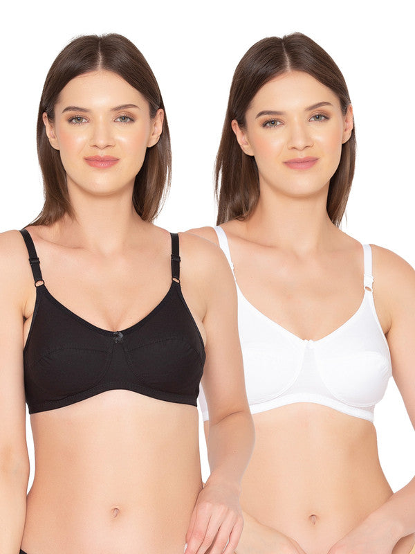 Women's Pack of 2 Non-Padded, Wirefree, Full-Coverage Bra (COMB06-WHITE & BLACK)