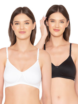 Women's Pack of 2 seamless Non-Padded, Non-Wired Bra (COMB03-WHITE-&-BLACK)