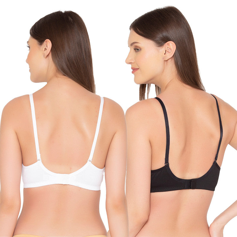 Women's Pack of 2 seamless Non-Padded, Non-Wired Bra (COMB03-WHITE-&-BLACK)