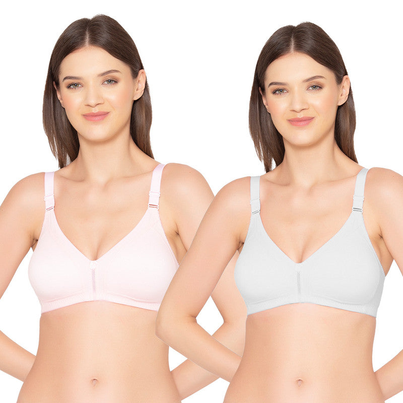 Groversons Paris Beauty Women's Full Coverage and Non- Padded Supima Cotton spacer and Minimiser Bra (COMB08-PINK & WHITE)
