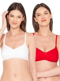 Women’s Pack of 2 seamless Non-Padded, Non-Wired Bra (COMB10-RED & WHITE)