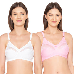 Groversons Paris Beauty  Women’s cotton, full coverage, non-padded, non-wired bra (COMB02-WHITE & ROSE)
