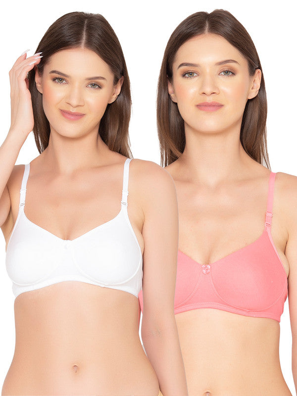 Women’s Pack of 2 seamless Non-Padded, Non-Wired Bra (COMB10-WHITE & STRAWBERRY)