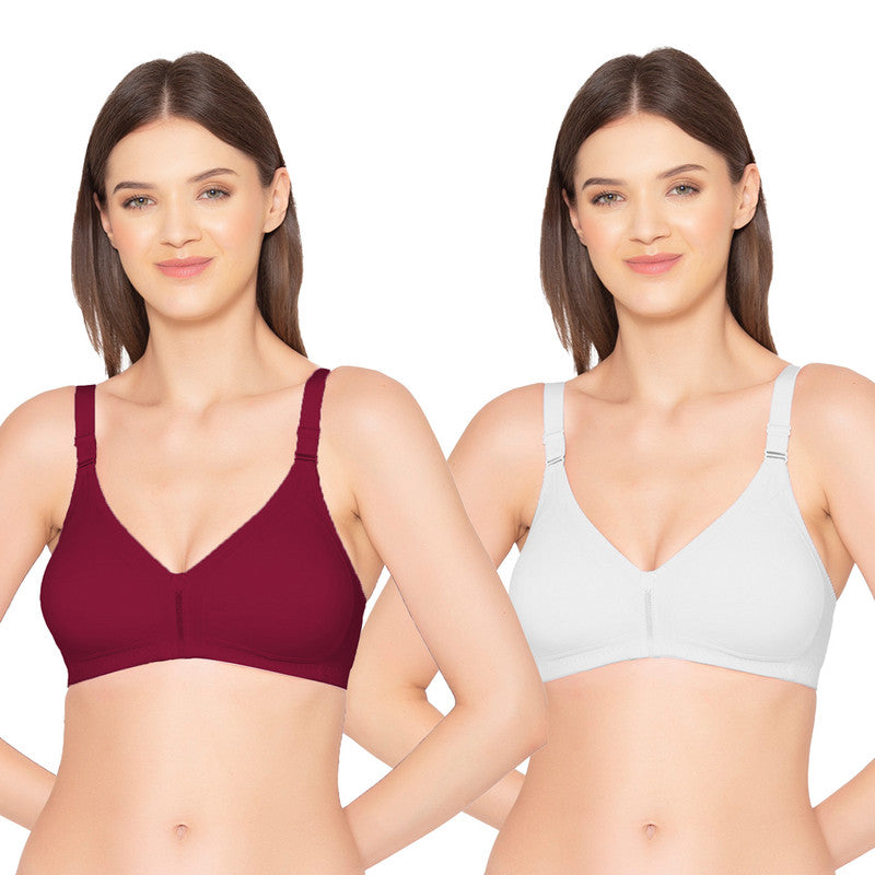 Groversons Paris Beauty Women's Full Coverage and Non- Padded Supima Cotton spacer and Minimiser Bra (COMB08-WHITE & WINE)