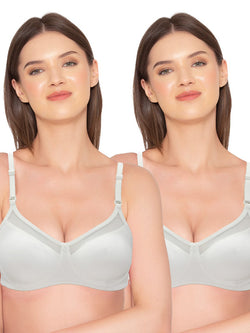 Groversons Paris Beauty Women's Pack of 2 Non-Padded Non-Wired Full Coverage Bra (COMB04-WHITE)