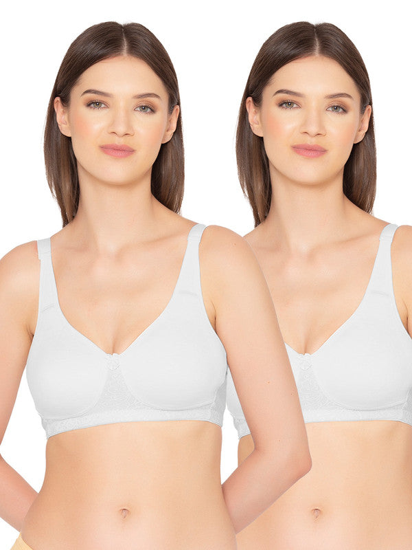 Women’s Pack of 2 Full Support, Non-Padded Seamless T-Shirt Bra (COMB07-WHITE)