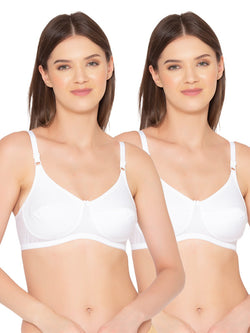 Women's Pack of 2 Non-Padded, Wirefree, Full-Coverage Bra (COMB06-WHITE)
