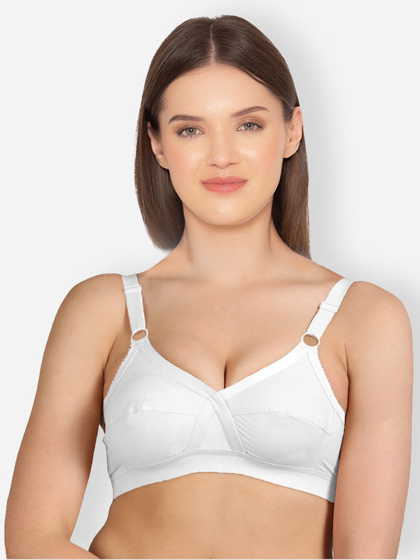 Groversons Paris Beauty Women's Cotton Rich Non Padded Wireless Smooth Super Lift Full Coverage Bra(BR002-WHITE)
