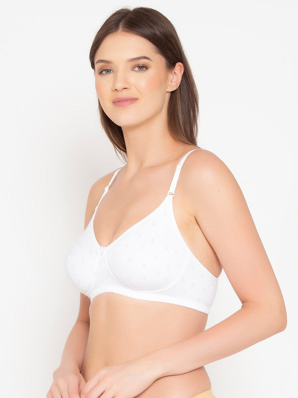 Groversons Paris Beauty Women's Cotton Dobby design fabric, Non-Padded, Non-wired, Full-Coverage, T-shirt Bra, (BR047-WHITE)