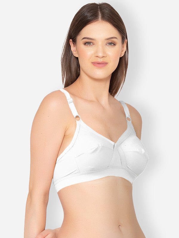 Groversons Paris Beauty Women's Cotton Rich Non Padded Wireless Smooth Super Lift Full Coverage Bra(BR002-WHITE)
