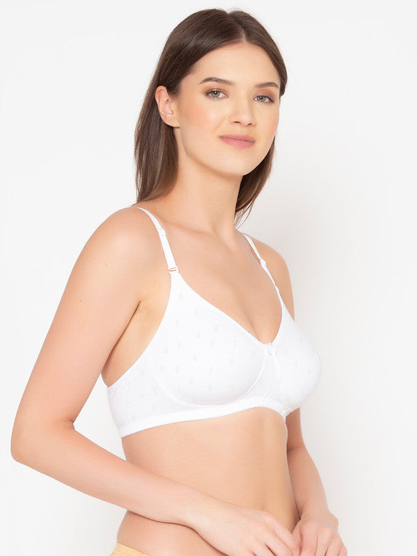 Groversons Paris Beauty Women's Cotton Dobby design fabric, Non-Padded, Non-wired, Full-Coverage, T-shirt Bra, (BR047-WHITE)