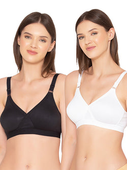 Women’s Pack of 2 cotton rich Non-Padded Wireless smooth super lift full coverage Bra (COMB01-WHITE & BLACK)
