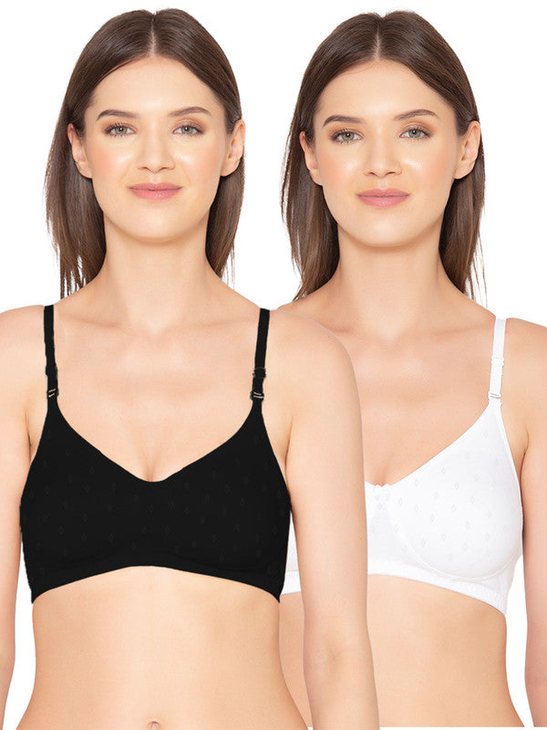 Groversons Paris Beauty Women's  Pack of 2 Cotton Dobby design fabric, Non-Padded, Non-wired, Full-Coverage, T-shirt Bra, (COMB36-C06-C08)
