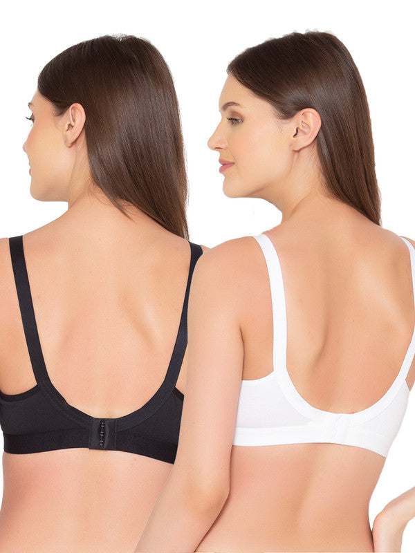 Women’s Pack of 2 cotton rich Non-Padded Wireless smooth super lift full coverage Bra (COMB01-WHITE & BLACK)