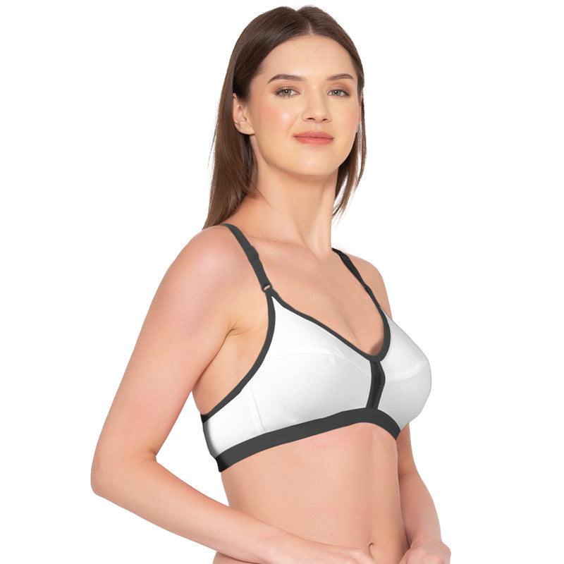 Groversons Paris Beauty Women's Polycotton Non-Padded Wire-less Bra(BR064-WHITE-GREY)