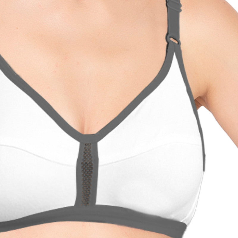 Groversons Paris Beauty Women's Polycotton Non-Padded Wire-less Bra(BR064-WHITE-GREY)