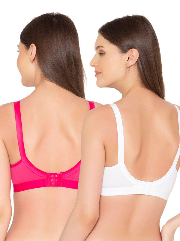 Women’s Pack of 2 cotton rich Non-Padded Wireless smooth super lift full coverage Bra (WHITE & HOT PINK)