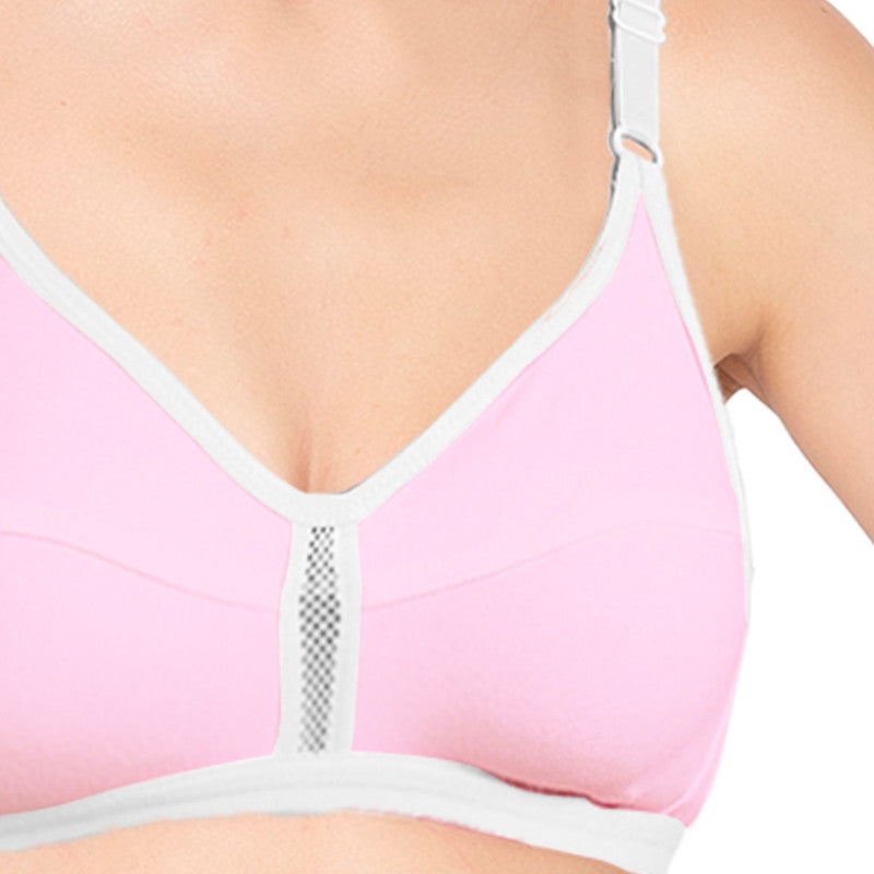 Groversons Paris Beauty Women's Polycotton Non-Padded Wire-less Bra(BR064-WHITE-PINK)