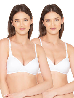 Groversons Paris Beauty Women's Pack of 2 Padded, Non-Wired, Seamless T-Shirt Bra (COMB25-WHITE)