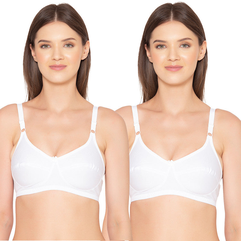 Groversons Paris Beauty Pack of 2 Full Support Non Padded Non Wired Plus Size Basic Bra (COMB27-White)