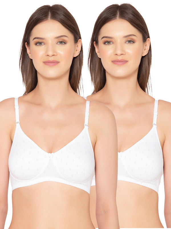 Groversons Paris Beauty Women's  Pack of 2 Cotton Dobby design fabric, Non-Padded, Non-wired, Full-Coverage, T-shirt Bra, (COMB36-C06-C06)