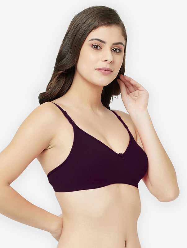 Groversons Paris Beauty women's Non Padded Non Wired Full Coverage Cotton Bra (BR194- WINE)