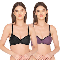Groversons Paris Beauty Women's Pack of 2 Padded, Non-Wired, Seamless T-Shirt Bra (COMB32-WINE & BLACK)