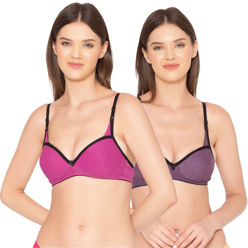 Groversons Paris Beauty Women's Pack of 2 Padded, Non-Wired, Seamless T-Shirt Bra (COMB32-WINE & PINK)