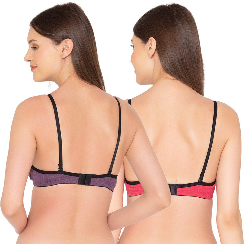 Groversons Paris Beauty Women's Pack of 2 Padded, Non-Wired, Seamless T-Shirt Bra (COMB32-WINE & RED)